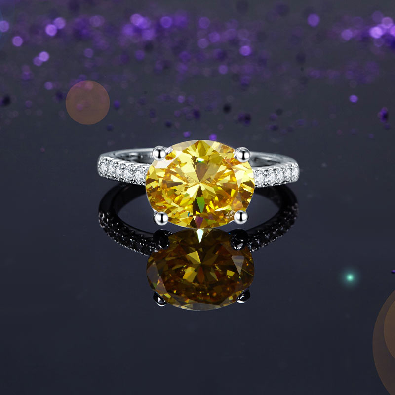 Solid 925 Sterling Silver Yellow Canary Oval Ring - View 2 | SelinJewels