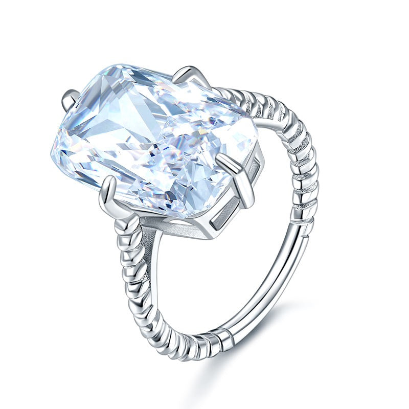 Solid 925 Sterling Silver Luxury Ring Solitaire 8.5 Carat Wedding Engagement Party Pageant Jewelry