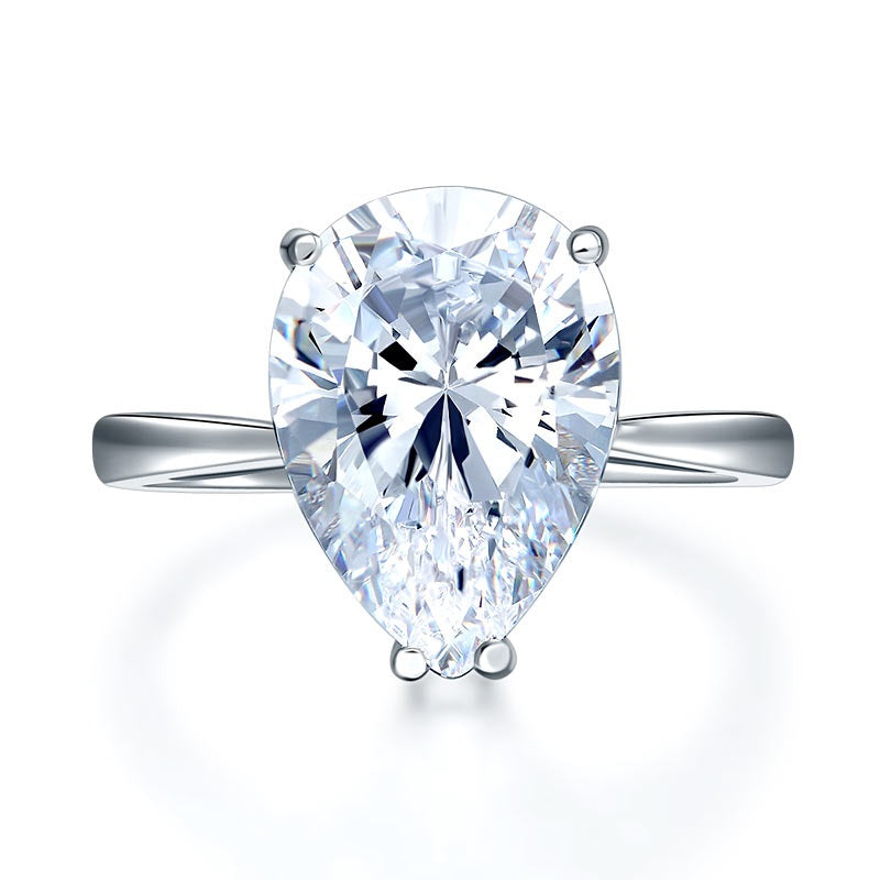 Solid 925 Sterling Silver Luxury Ring Solitaire Pear 4.5 Carat Wedding Pageant | SelinJewels