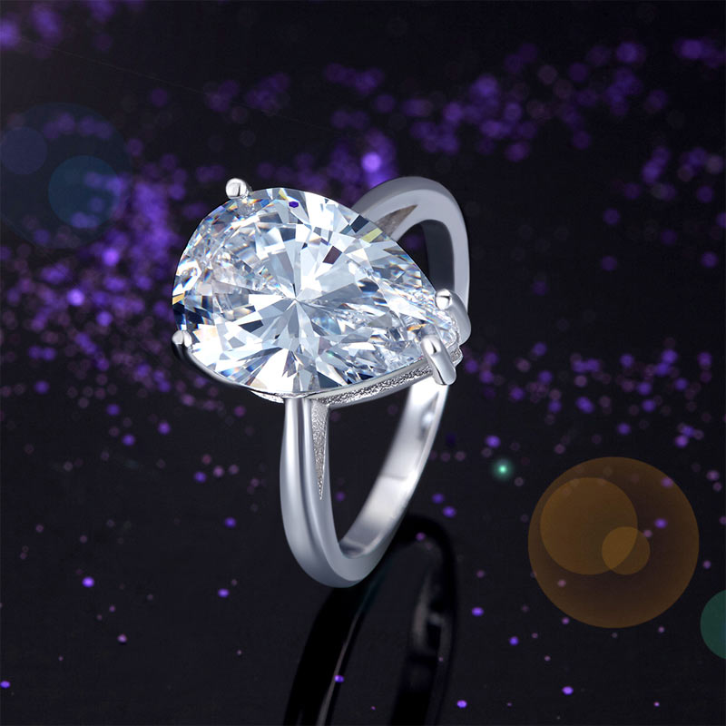Solid 925 Sterling Silver Luxury Pear Solitaire Ring - View 2 | SelinJewels