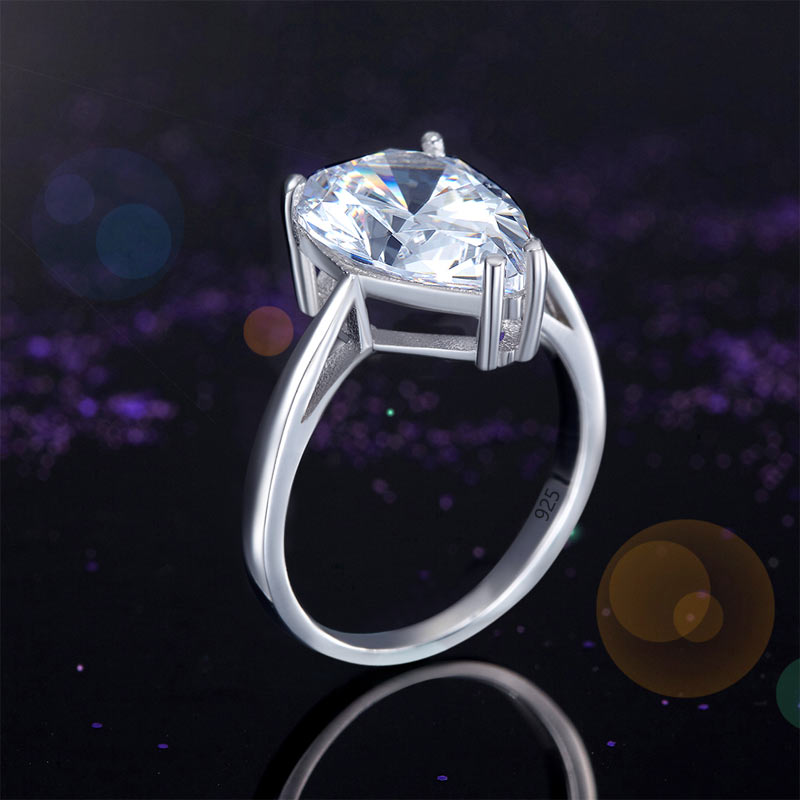 Solid 925 Sterling Silver Luxury Ring Solitaire Pear 4.5 Carat Wedding Engagement Party Pageant Jewelry
