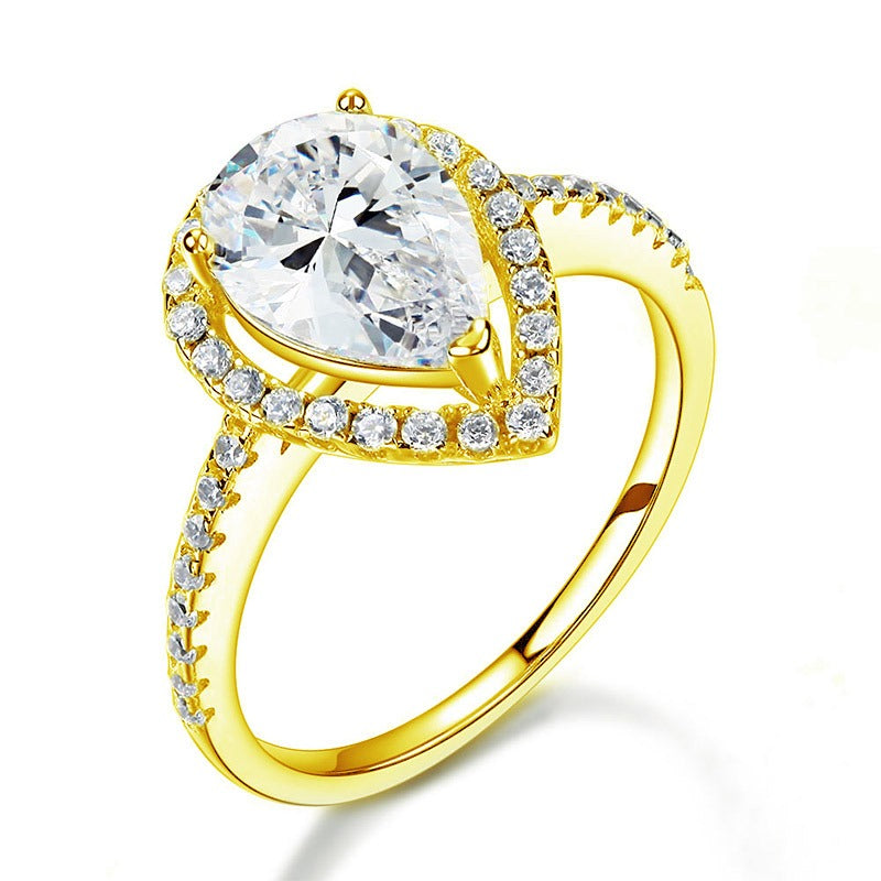 2 Ct Pear Cut Ring Sterling 925 Silver Yellow Gold Plated Wedding Promise Engagement | SelinJewels