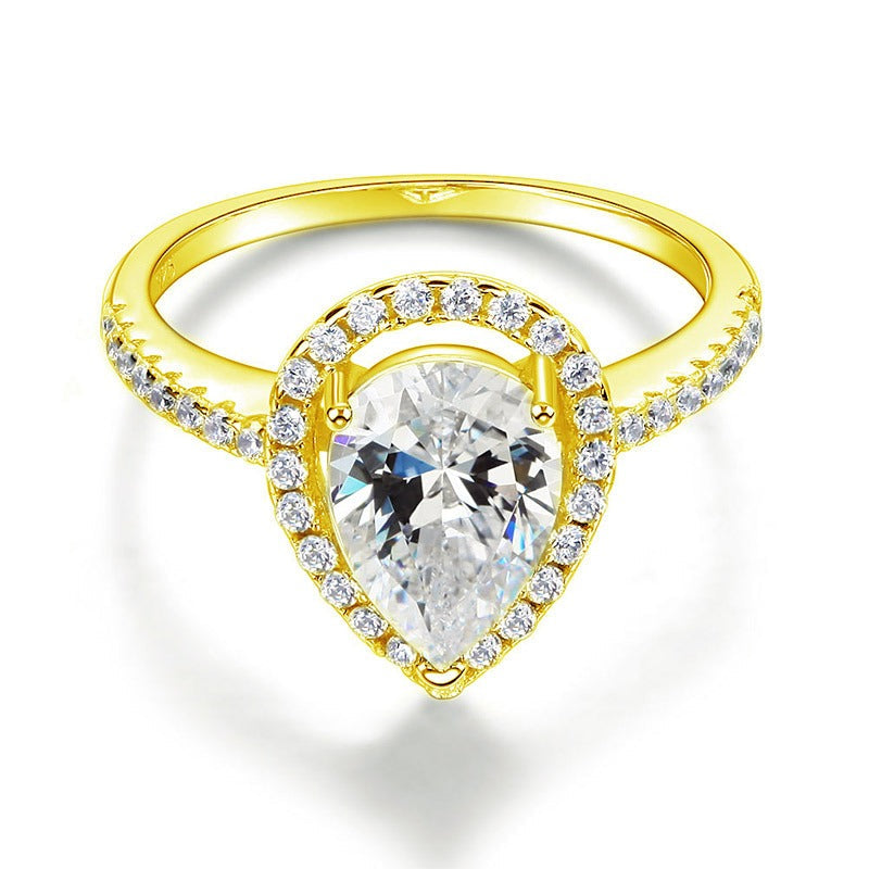 2 Ct Pear Cut Yellow Gold Plated Ring - View 3 | SelinJewels