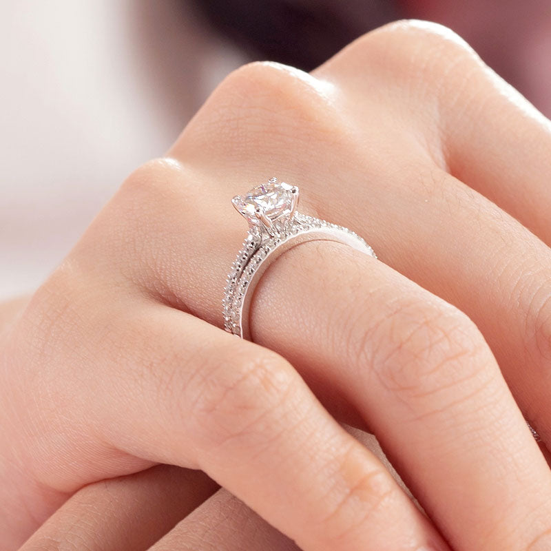 1 Carat Moissanite Diamond Ring Set - View 2 | SelinJewels