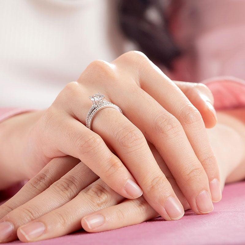 1 Carat Moissanite Diamond Ring Set - View 7 | SelinJewels