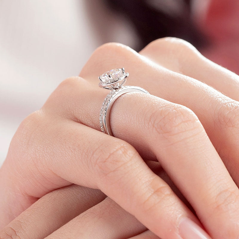 1 Carat Moissanite Diamond Halo Ring Set - View 2 | SelinJewels