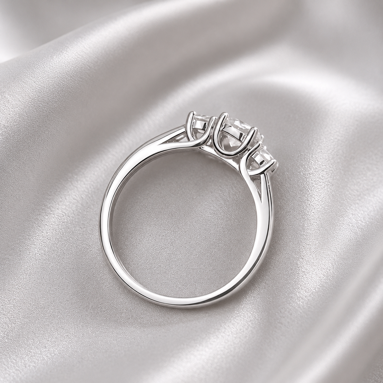 Three Stone Moissanite Diamond Wedding Band 925 Sterling Silver Ring