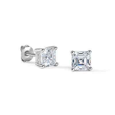 1 Ct Asscher Cut Simulated Diamond Stud Earrings 925 Sterling Silver