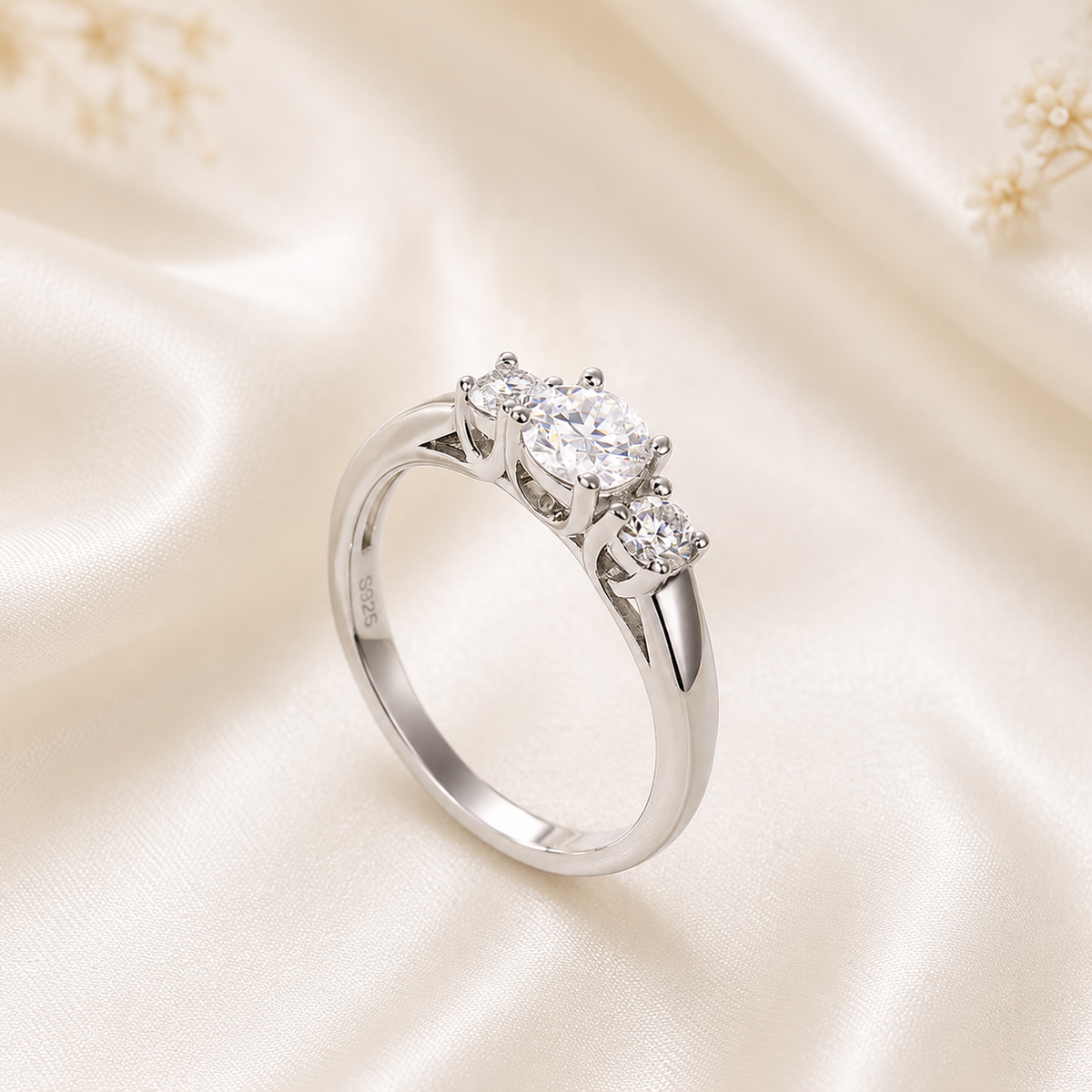 Three Stone Moissanite Diamond Wedding Band 925 Sterling Silver Ring