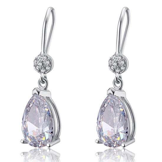 4 Carat Pear Cut Simulated Diamond 925 Sterling Silver Dangle Earrings - View 4 | SelinJewels