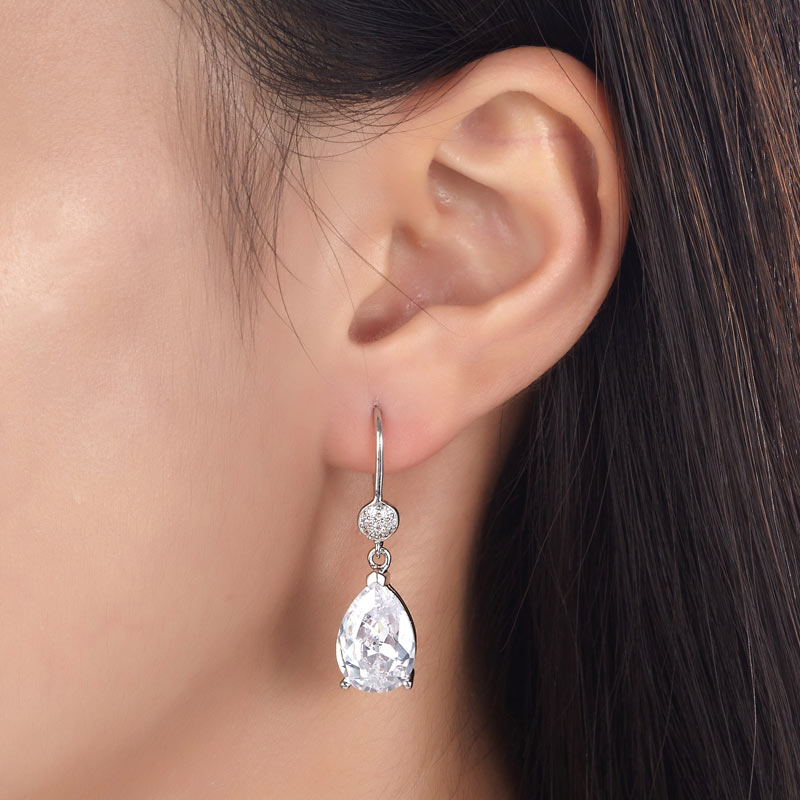 The Elara Set - pear cut earrings model view