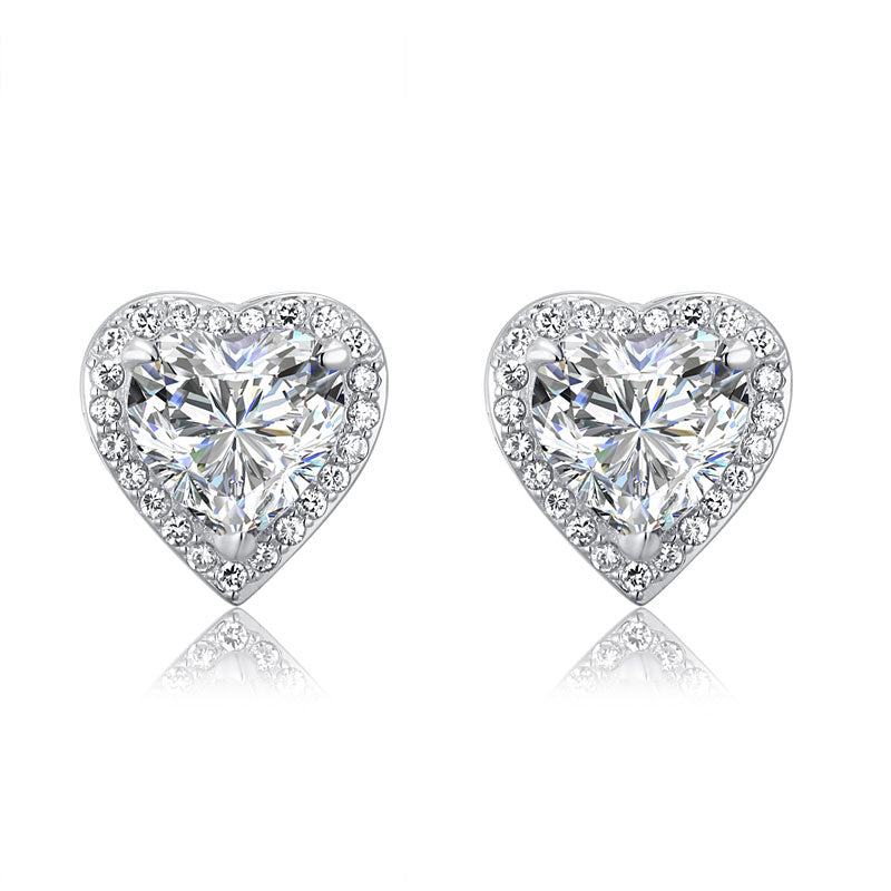 3 Carat Simulated Diamond 925 Sterling Silver Heart Stud Earrings - View 2 | SelinJewels