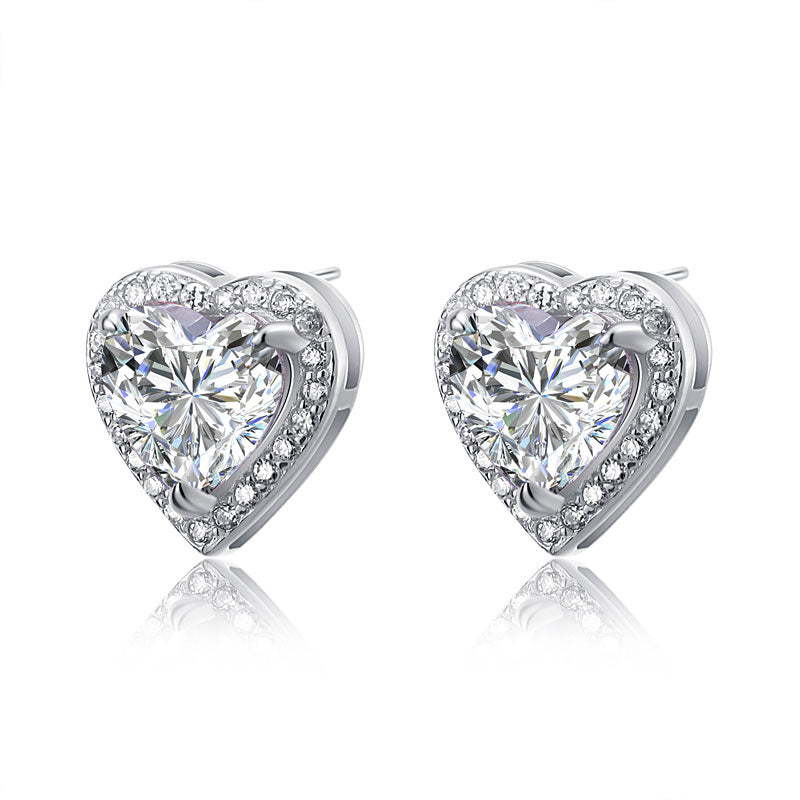 3 Carat Simulated Diamond 925 Sterling Silver Heart Stud Earrings - View 3 | SelinJewels