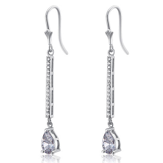 1 Carat Pear Cut Simulated Diamond 925 Sterling Silver Dangle Earrings - View 4 | SelinJewels