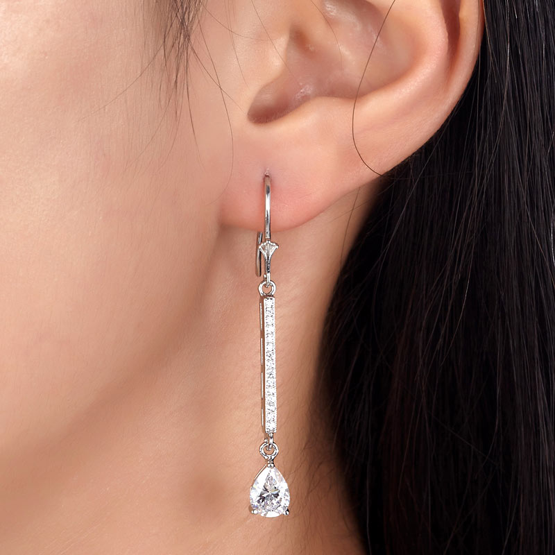 1 Carat Pear Cut Simulated Diamond 925 Sterling Silver Dangle Earrings - View 2 | SelinJewels
