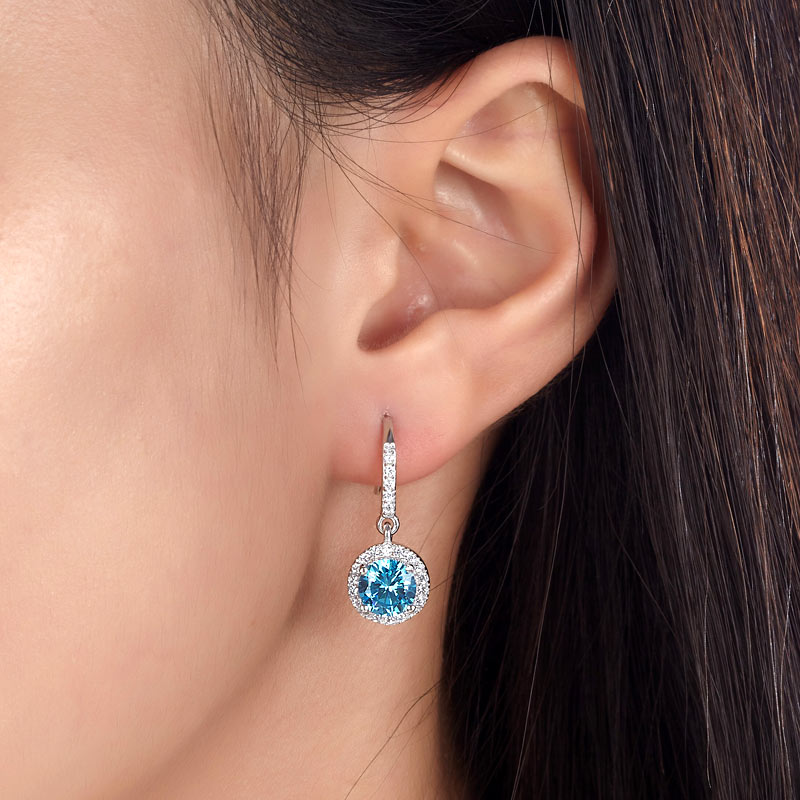 1.5 Carat Simulated Blue Topaz 925 Sterling Silver Dangle Earrings - View 2 | SelinJewels