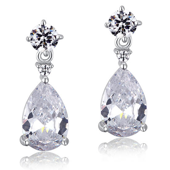 3 Carat Pear Cut Simulated Diamond 925 Sterling Silver Dangle Earrings - View 3 | SelinJewels
