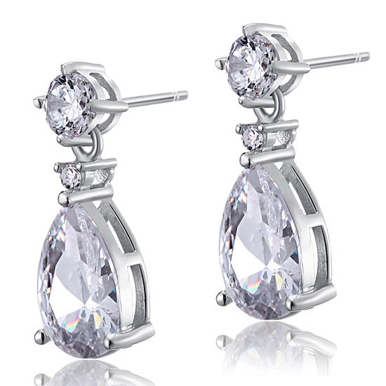 3 Carat Pear Cut Simulated Diamond 925 Sterling Silver Dangle Earrings - View 5 | SelinJewels