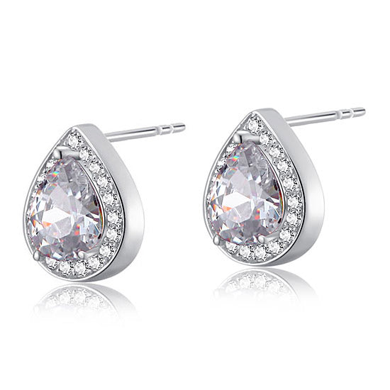 1 Carat Pear Cut Simulated Diamond 925 Sterling Silver Stud Earrings - View 4 | SelinJewels