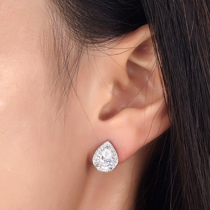 1 Carat Pear Cut Simulated Diamond 925 Sterling Silver Stud Earrings - View 2 | SelinJewels