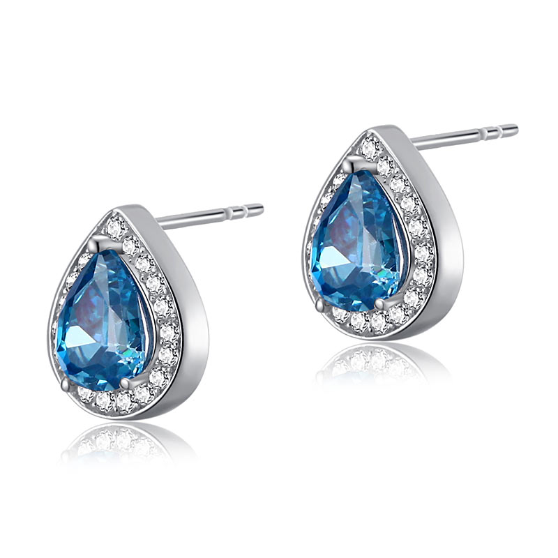 1 Carat Pear Cut Simulated Blue Topaz 925 Sterling Silver Stud Earrings - View 4 | SelinJewels