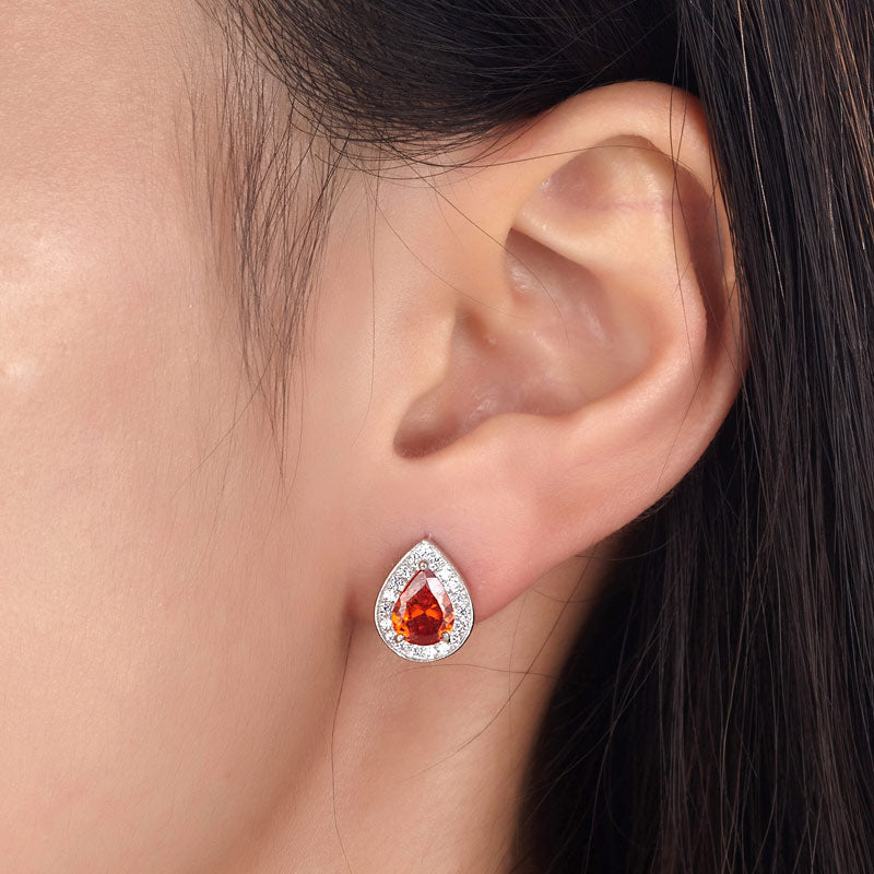 1 Carat Pear Cut Red Simulated Ruby 925 Sterling Silver Stud Earrings - View 2 | SelinJewels