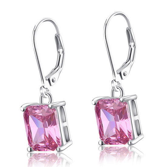 4 Carat Pink Simulated Sapphire 925 Sterling Silver Dangle Earrings - View 4 | SelinJewels