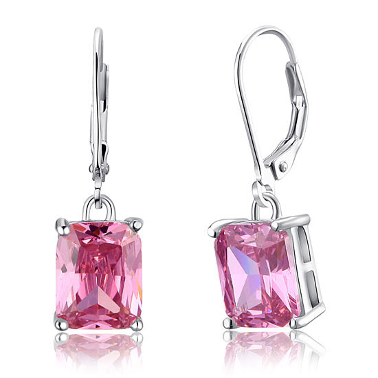4 Carat Pink Simulated Sapphire 925 Sterling Silver Dangle Earrings | SelinJewels