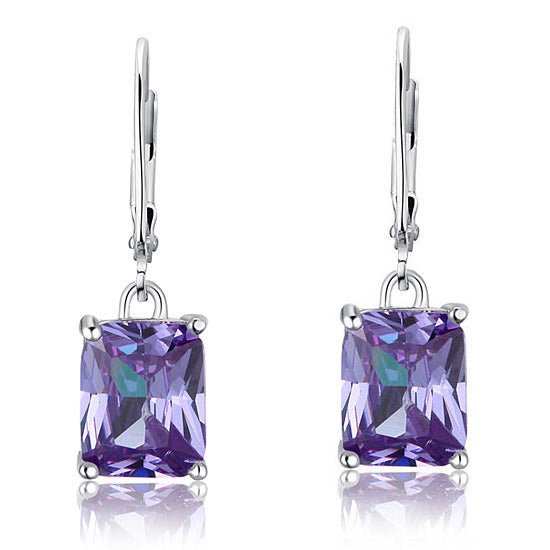 4 Carat Purple Simulated Sapphire 925 Sterling Silver Dangle Earrings - View 3 | SelinJewels