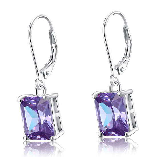 4 Carat Purple Simulated Sapphire 925 Sterling Silver Dangle Earrings - View 4 | SelinJewels