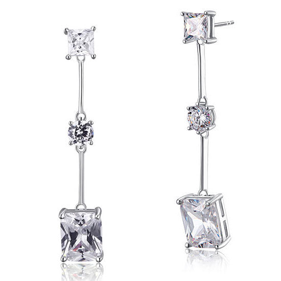 4 Carat Emerald Cut Simulated Diamond 925 Sterling Silver Dangle Earrings | SelinJewels