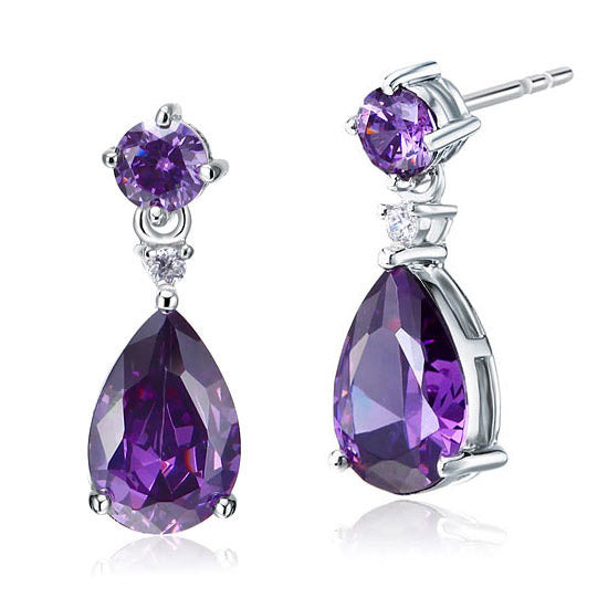3 Carat Pear Cut Simulated Purple Sapphire 925 Sterling Silver Dangle Earrings | SelinJewels