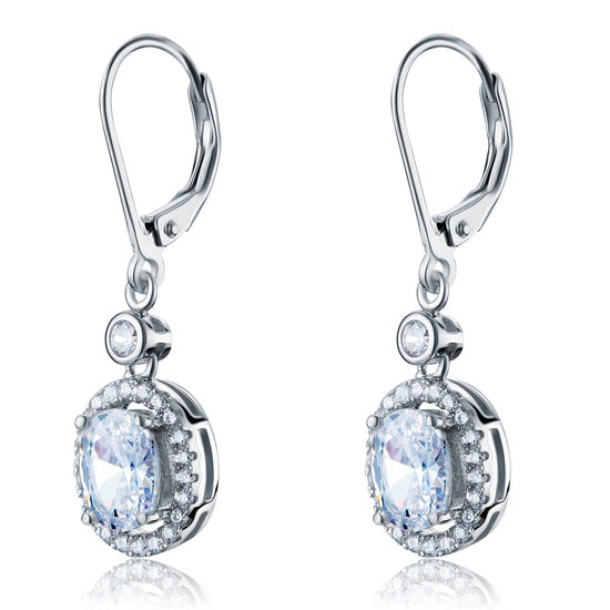 1.5 Carat Oval Cut Simulated Diamond 925 Sterling Silver Dangle Earrings - View 5 | SelinJewels