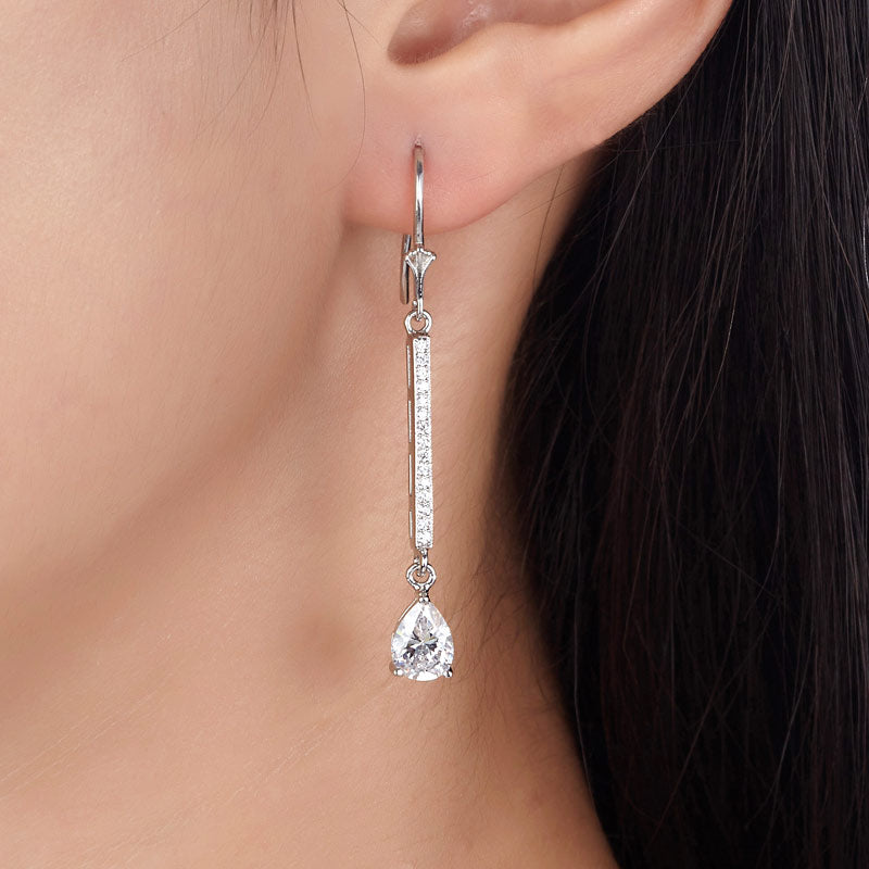 Pear Cut Simulated Diamond 925 Sterling Silver Dangle Earrings - View 2 | SelinJewels