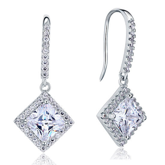3 Carat Simulated Princess Cut Diamond Dangle Drop Sterling 925 Silver Earrings | SelinJewels