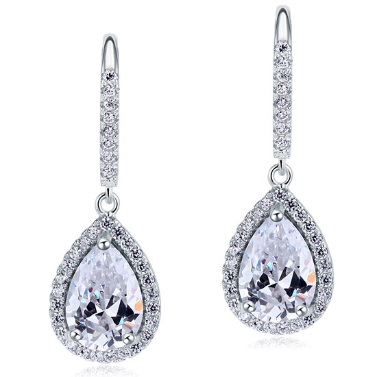 2 Carat Simulated Pear Cut Diamond Dangle Drop Sterling 925 Silver Earrings - View 2 | SelinJewels