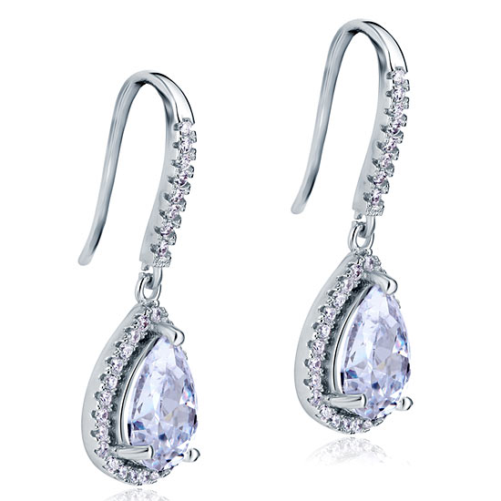 2 Carat Simulated Pear Cut Diamond Dangle Drop Sterling 925 Silver Earrings - View 3 | SelinJewels