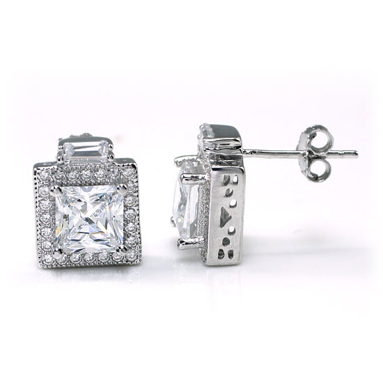 2 Carat Simulated Diamond Vintage Style Stud 925 Sterling Silver Earrings - View 5 | SelinJewels