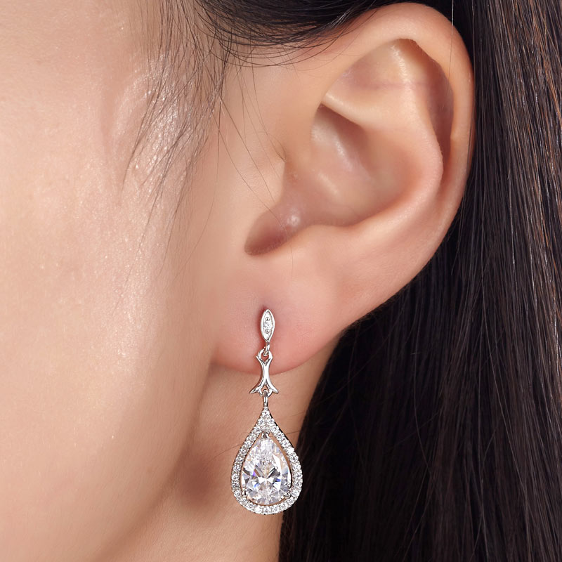 Pear Cut Simulated Diamond Vintage Dangle 925 Sterling Silver Earrings - View 2 | SelinJewels