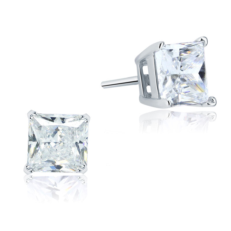 925 Sterling Silver Stud Earrings 1 Carat Princess Cut Simulated Diamond | SelinJewels