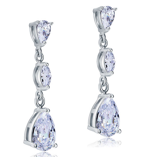 2 Carat Simulated Pear Cut Diamond Dangle Drop Sterling 925 Silver Earrings - View 4 | SelinJewels