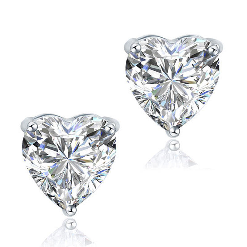4 Carat Heart Cut Simulated Diamond Stud 925 Sterling Silver Earrings - View 3 | SelinJewels