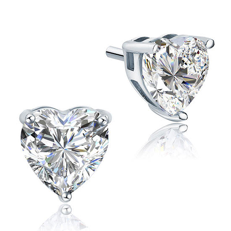 4 Carat Heart Cut Simulated Diamond Stud 925 Sterling Silver Earrings | SelinJewels