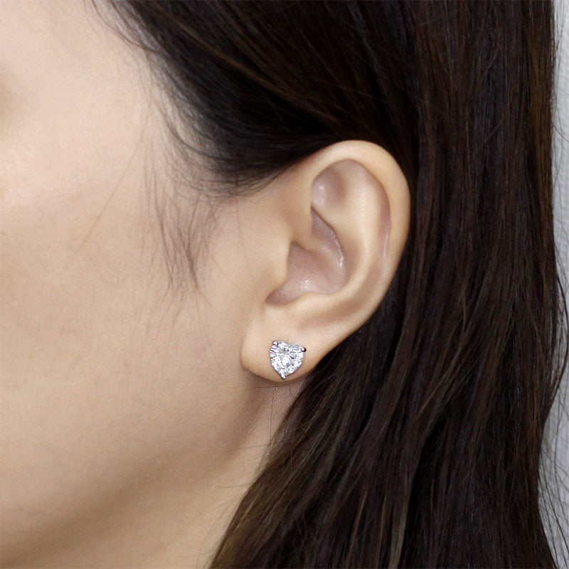 4 Carat Heart Cut Simulated Diamond Stud 925 Sterling Silver Earrings - View 2 | SelinJewels