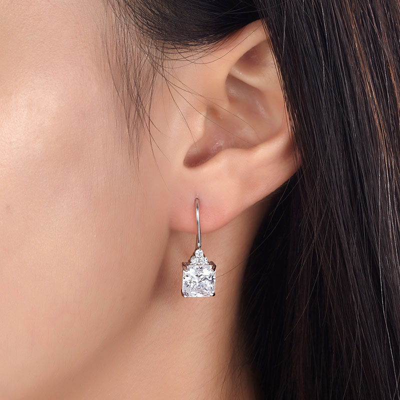 2 Carat Princess Cut Simulated Diamond Dangle Drop 925 Sterling Silver Earrings - View 2 | SelinJewels