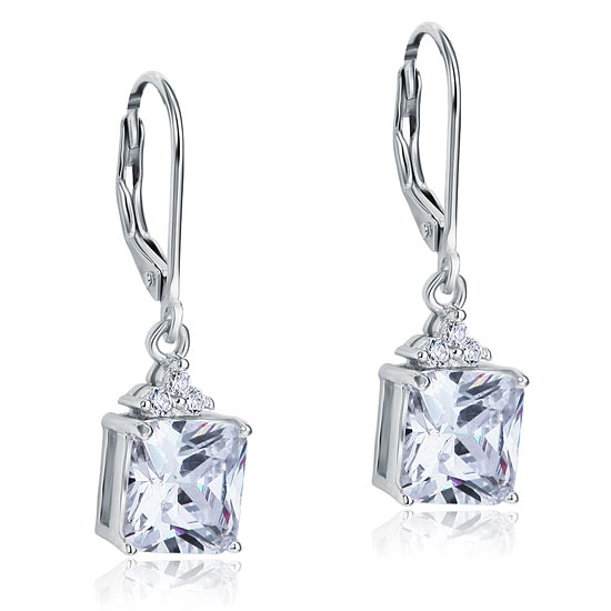 2 Carat Princess Cut Simulated Diamond Dangle Drop 925 Sterling Silver Earrings - View 3 | SelinJewels