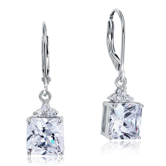 2 Carat Princess Cut Simulated Diamond Dangle Drop 925 Sterling Silver Earrings | SelinJewels