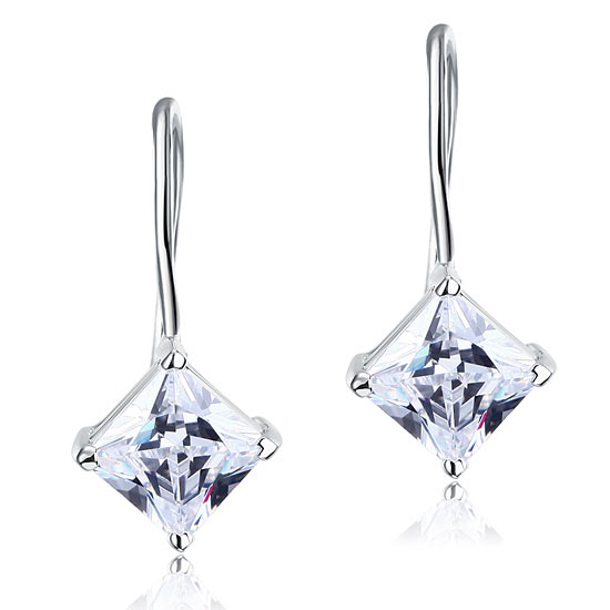 1.5 Carat Princess Cut Simulated Diamond Dangle Drop 925 Sterling Silver Earrings - View 3 | SelinJewels