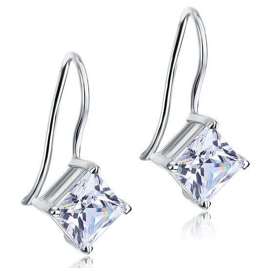 1.5 Carat Princess Cut Simulated Diamond Dangle Drop 925 Sterling Silver Earrings - View 4 | SelinJewels