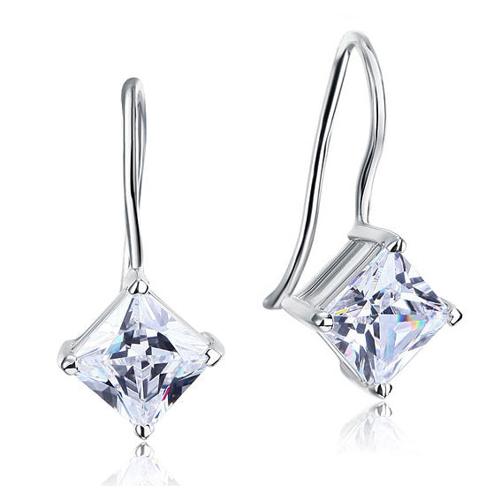 1.5 Carat Princess Cut Simulated Diamond Dangle Drop 925 Sterling Silver Earrings | SelinJewels